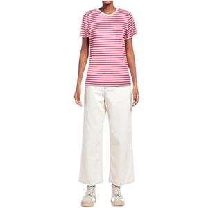 Majestic Filatures Linen Stripe T Shirt Fuchsia White Size 3 US Medium